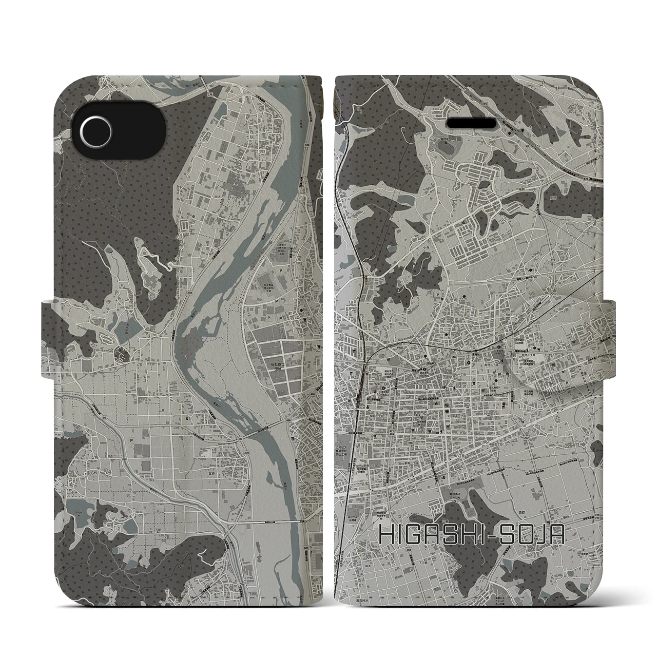 【東総社(岡山県)】地図柄iPhoneケース(手帳タイプ)