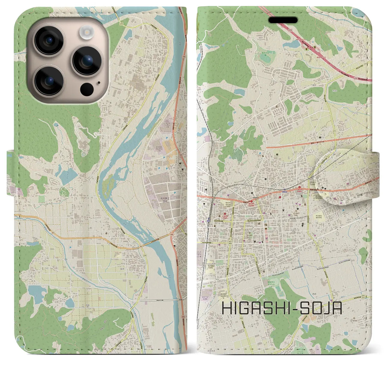 【東総社(岡山県)】地図柄iPhoneケース(手帳タイプ)ナチュラル・iPhone 16 Plus 用