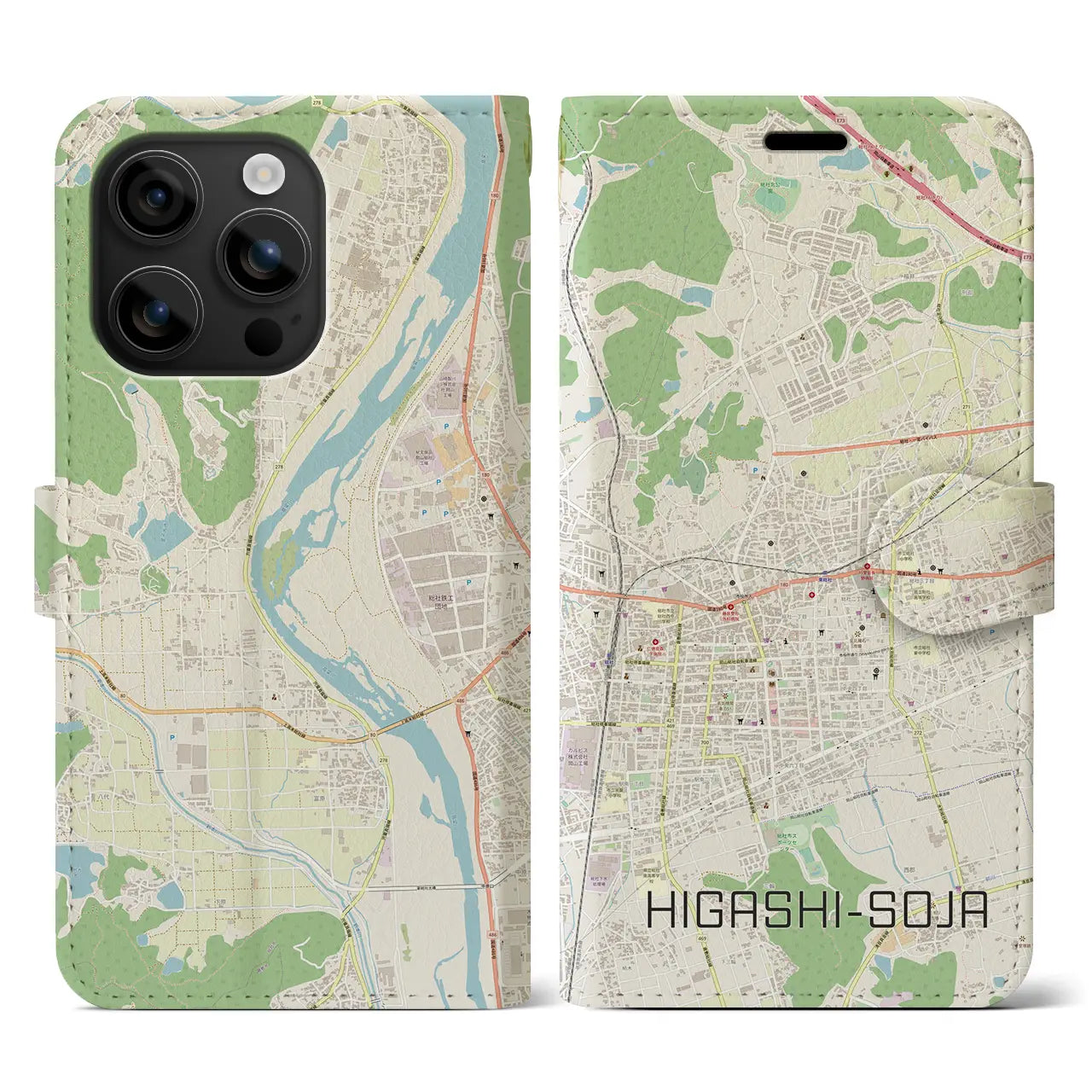 【東総社(岡山県)】地図柄iPhoneケース(手帳タイプ)ナチュラル・iPhone 16 用