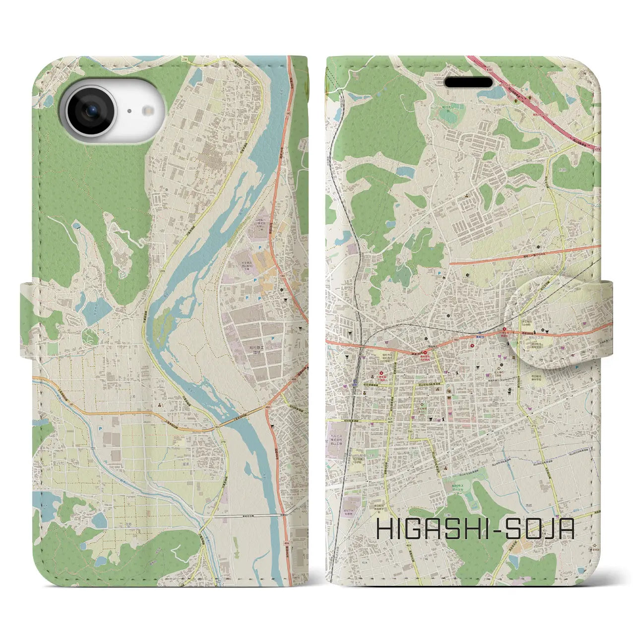 【東総社(岡山県)】地図柄iPhoneケース(手帳タイプ)