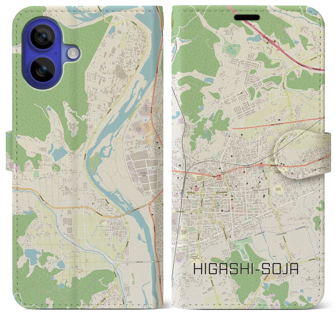 【東総社(岡山県)】地図柄iPhoneケース(手帳タイプ)ナチュラル・iPhone 16 Pro Max 用