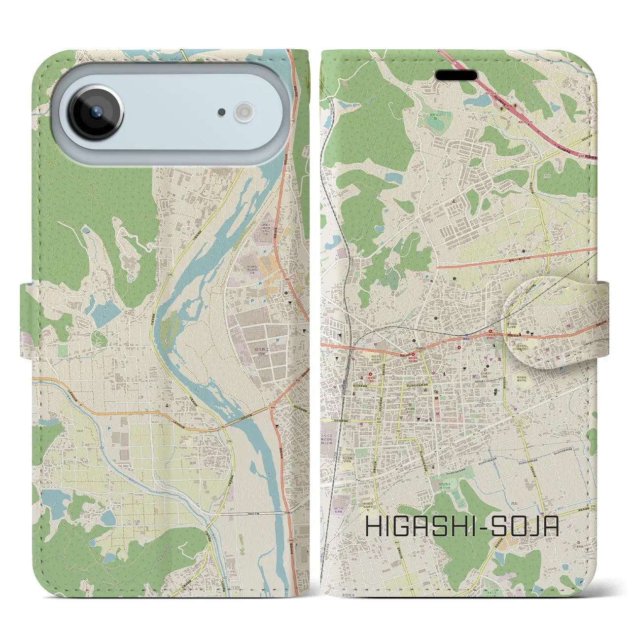 【東総社(岡山県)】地図柄iPhoneケース(手帳タイプ)