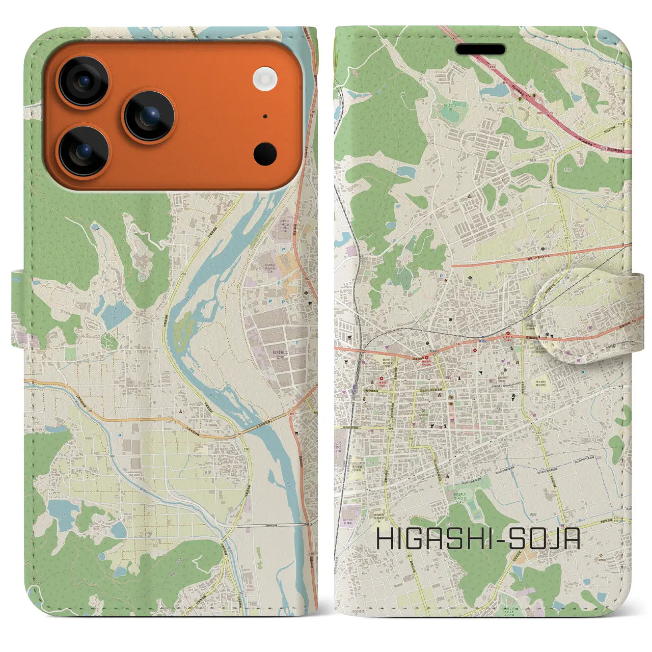 【東総社(岡山県)】地図柄iPhoneケース(手帳タイプ)