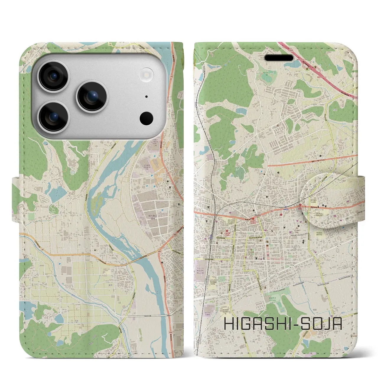 【東総社(岡山県)】地図柄iPhoneケース(手帳タイプ)