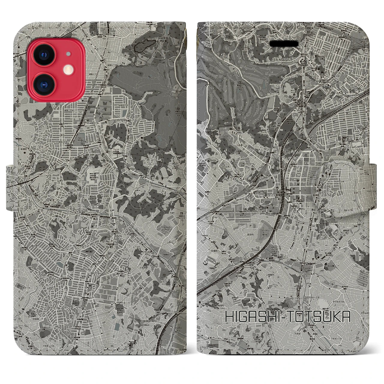 【東戸塚(神奈川県)】地図柄iPhoneケース(手帳タイプ)モノトーン・iPhone 11 用