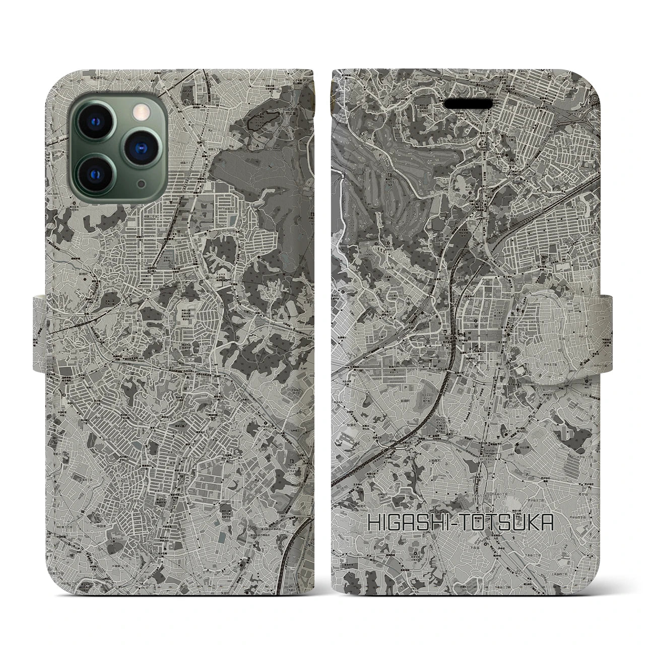 【東戸塚(神奈川県)】地図柄iPhoneケース(手帳タイプ)モノトーン・iPhone 11 Pro 用