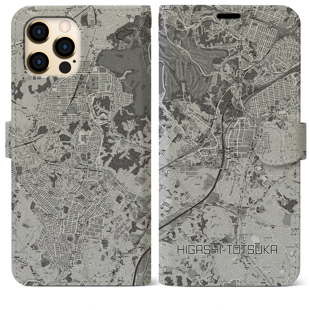 【東戸塚(神奈川県)】地図柄iPhoneケース(手帳タイプ)モノトーン・iPhone 12 Pro Max 用