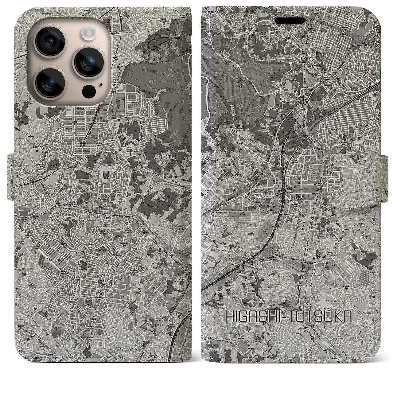 【東戸塚(神奈川県)】地図柄iPhoneケース(手帳タイプ)モノトーン・iPhone 16 Plus 用