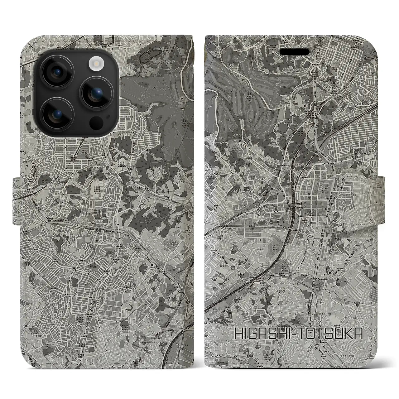 【東戸塚(神奈川県)】地図柄iPhoneケース(手帳タイプ)モノトーン・iPhone 16 用