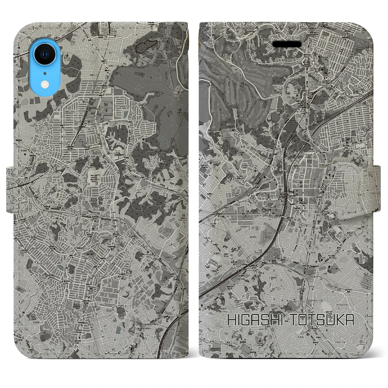 【東戸塚(神奈川県)】地図柄iPhoneケース(手帳タイプ)モノトーン・iPhone XR 用