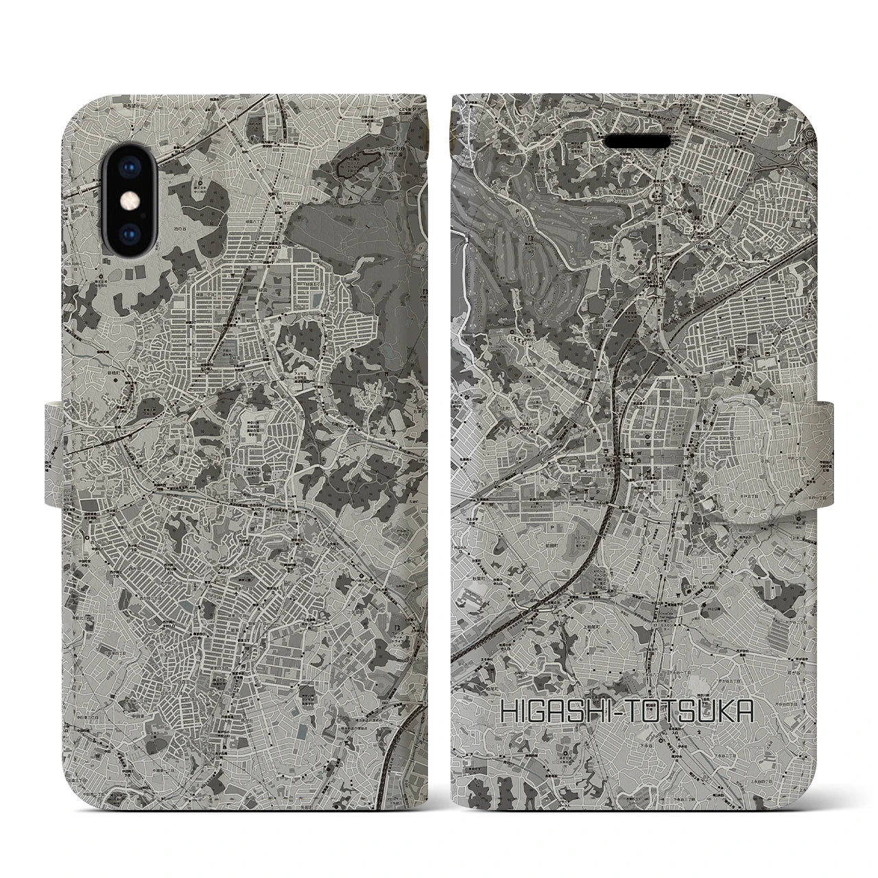 【東戸塚(神奈川県)】地図柄iPhoneケース(手帳タイプ)モノトーン・iPhone XS / X 用