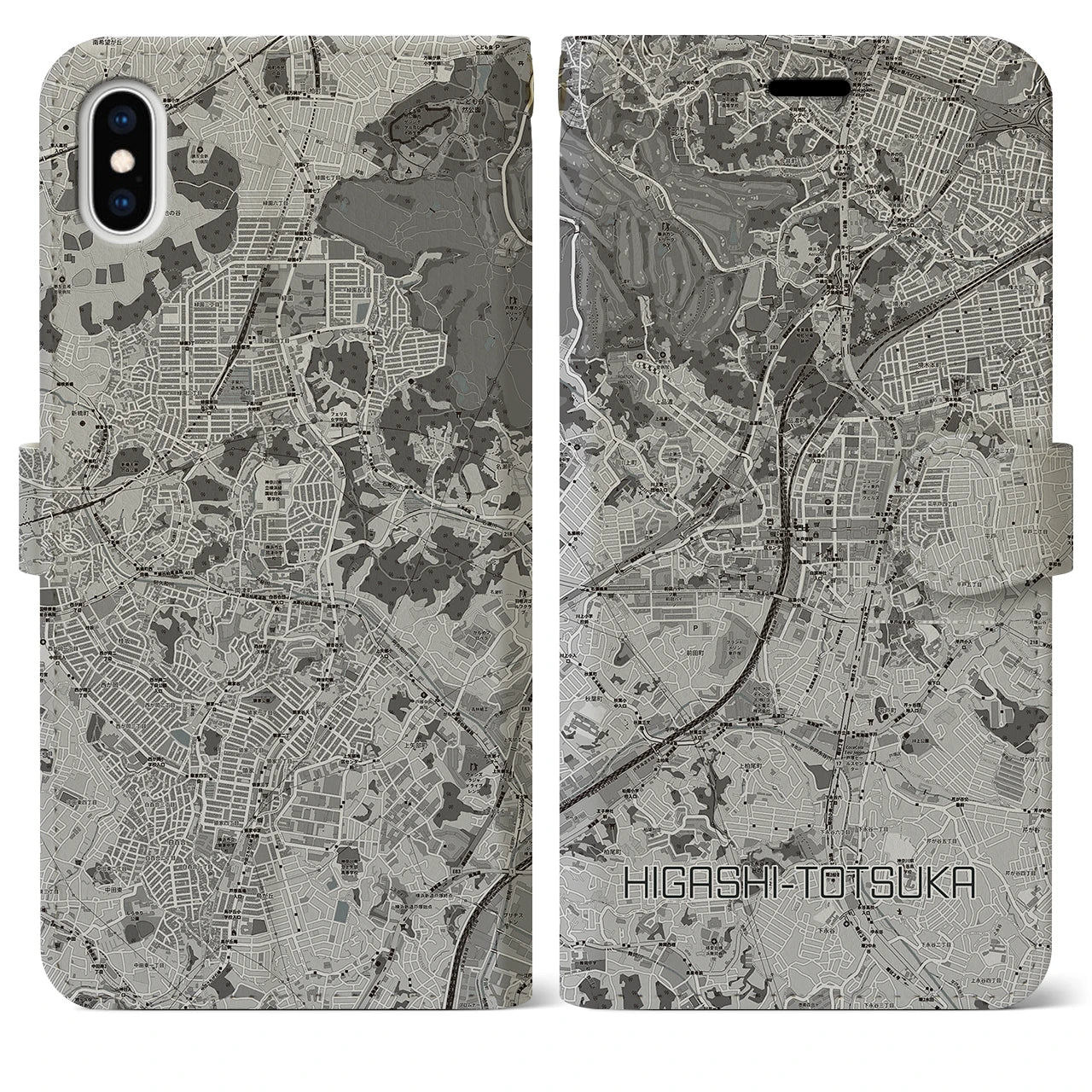 【東戸塚(神奈川県)】地図柄iPhoneケース(手帳タイプ)モノトーン・iPhone XS Max 用