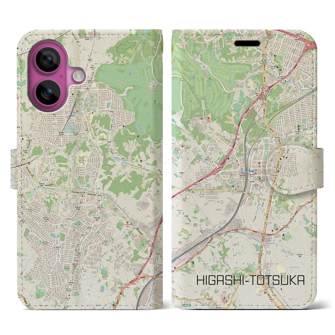 【東戸塚(神奈川県)】地図柄iPhoneケース(手帳タイプ)ナチュラル・iPhone 16 Pro 用