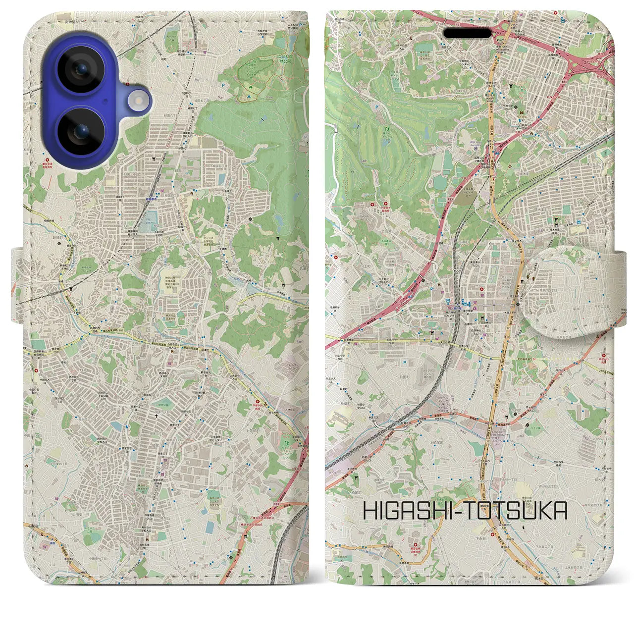 【東戸塚(神奈川県)】地図柄iPhoneケース(手帳タイプ)ナチュラル・iPhone 16 Pro Max 用