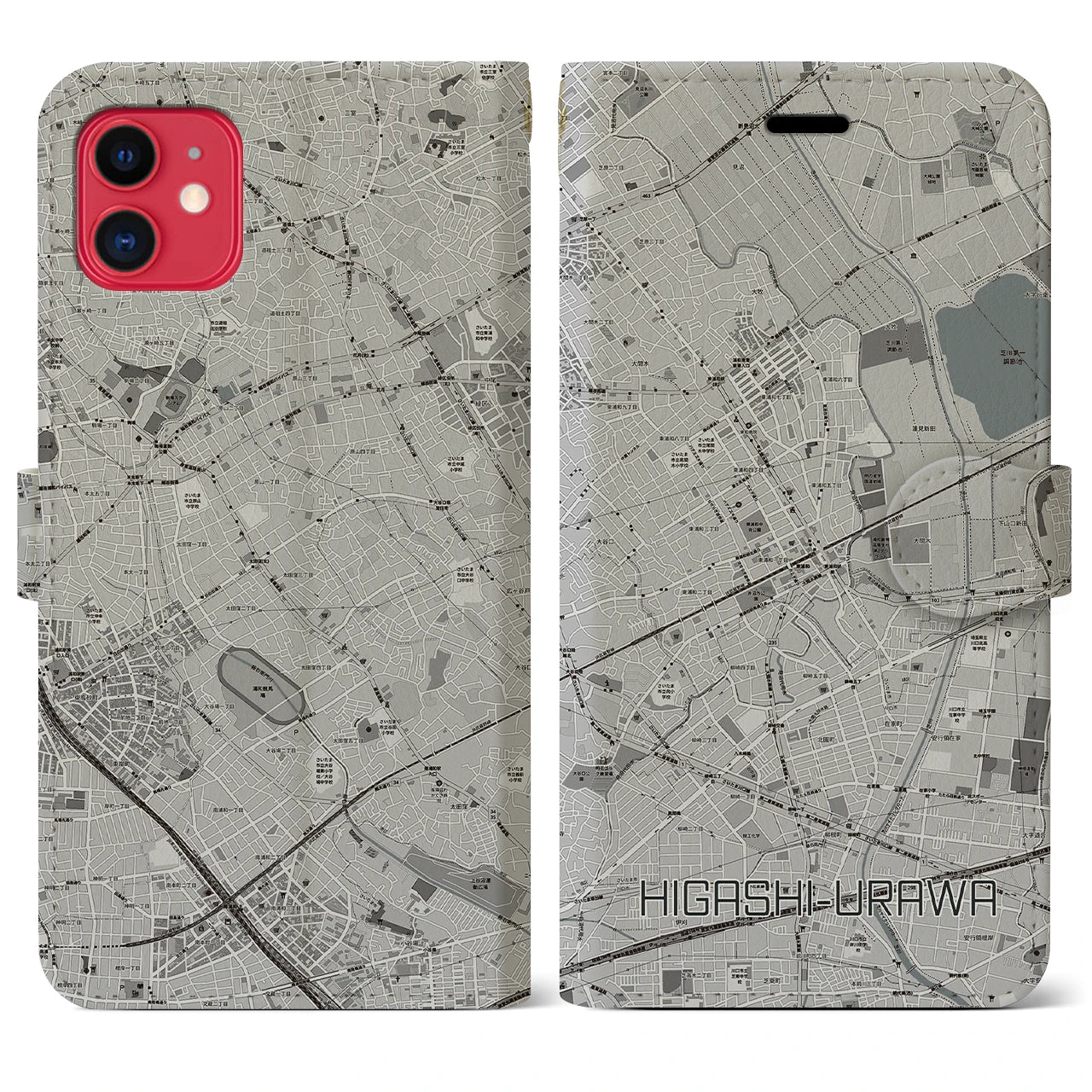 【東浦和(埼玉県)】地図柄iPhoneケース(手帳タイプ)モノトーン・iPhone 11 用