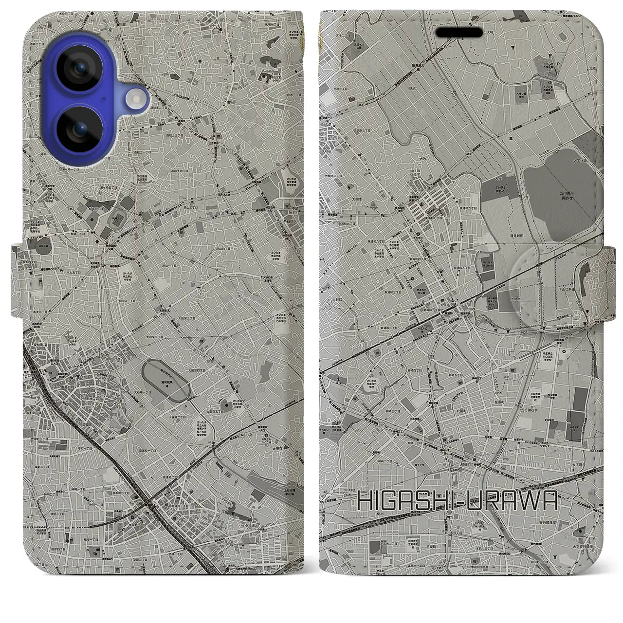 【東浦和(埼玉県)】地図柄iPhoneケース(手帳タイプ)モノトーン・iPhone 16 Pro Max 用