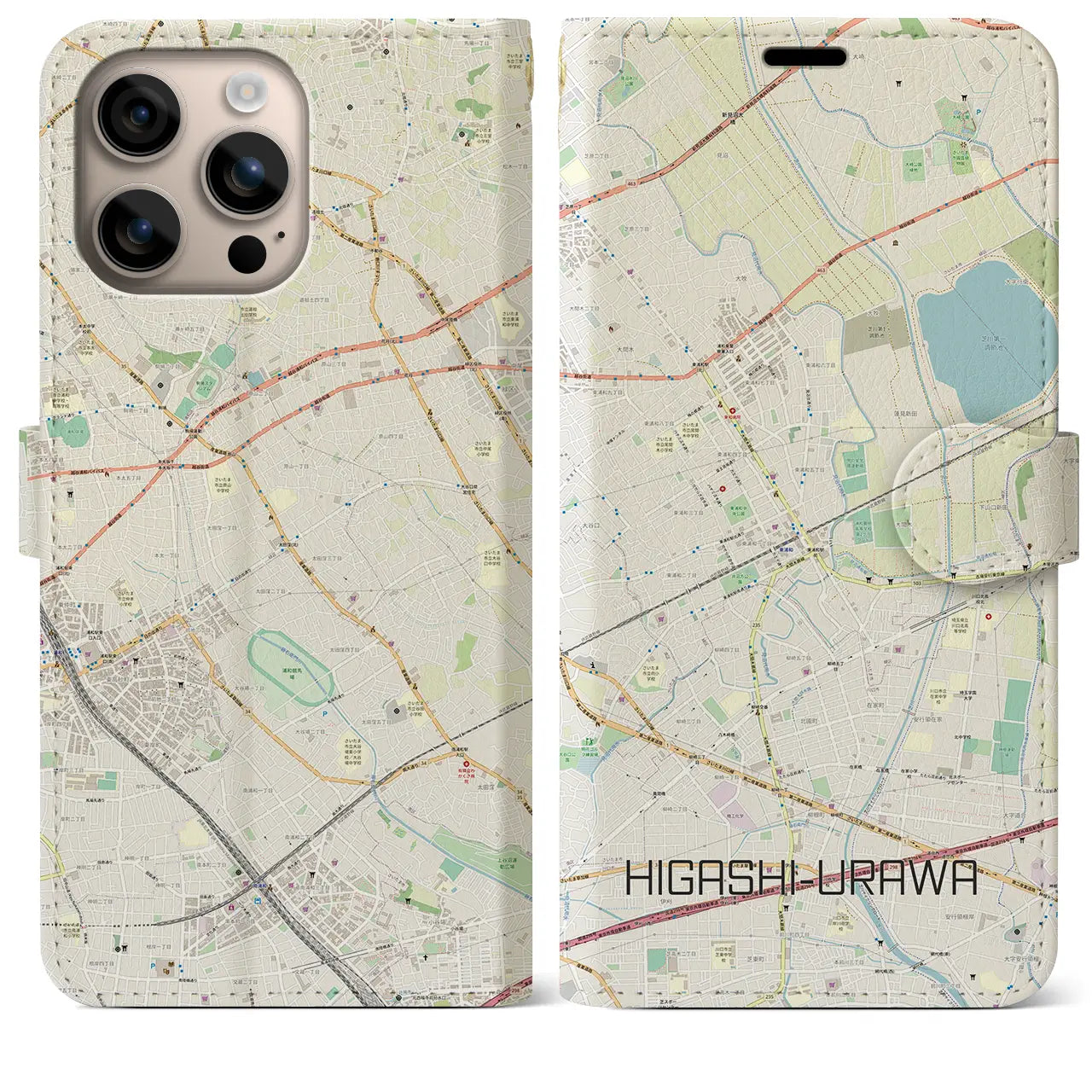 【東浦和(埼玉県)】地図柄iPhoneケース(手帳タイプ)ナチュラル・iPhone 16 Plus 用