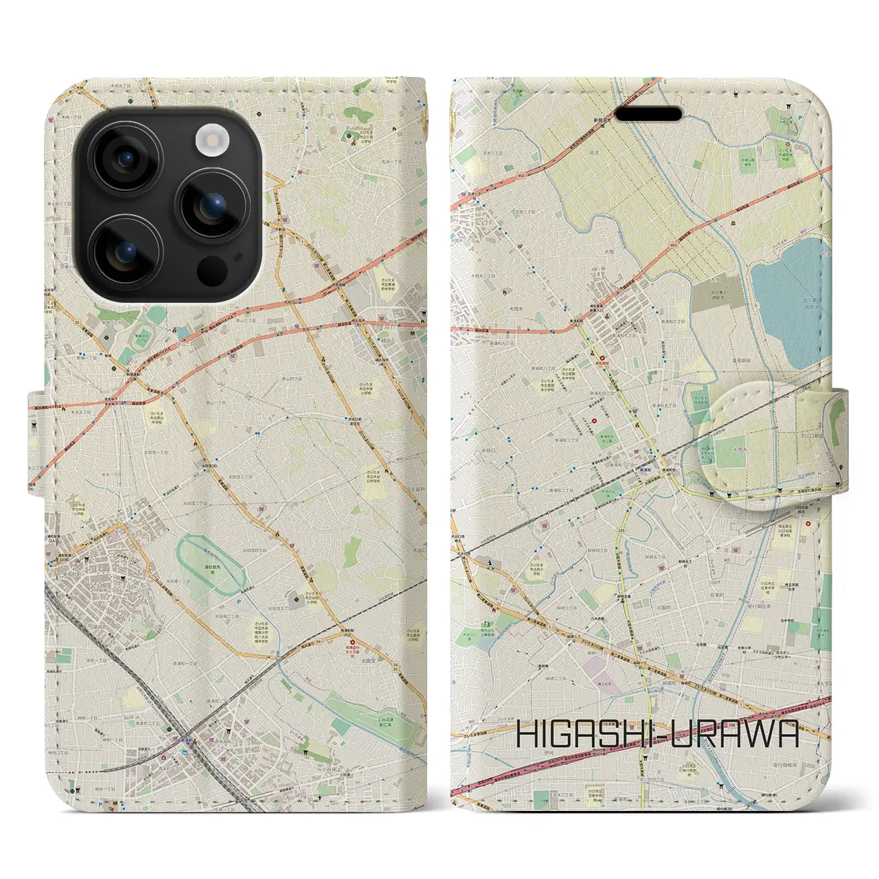 【東浦和(埼玉県)】地図柄iPhoneケース(手帳タイプ)ナチュラル・iPhone 16 用