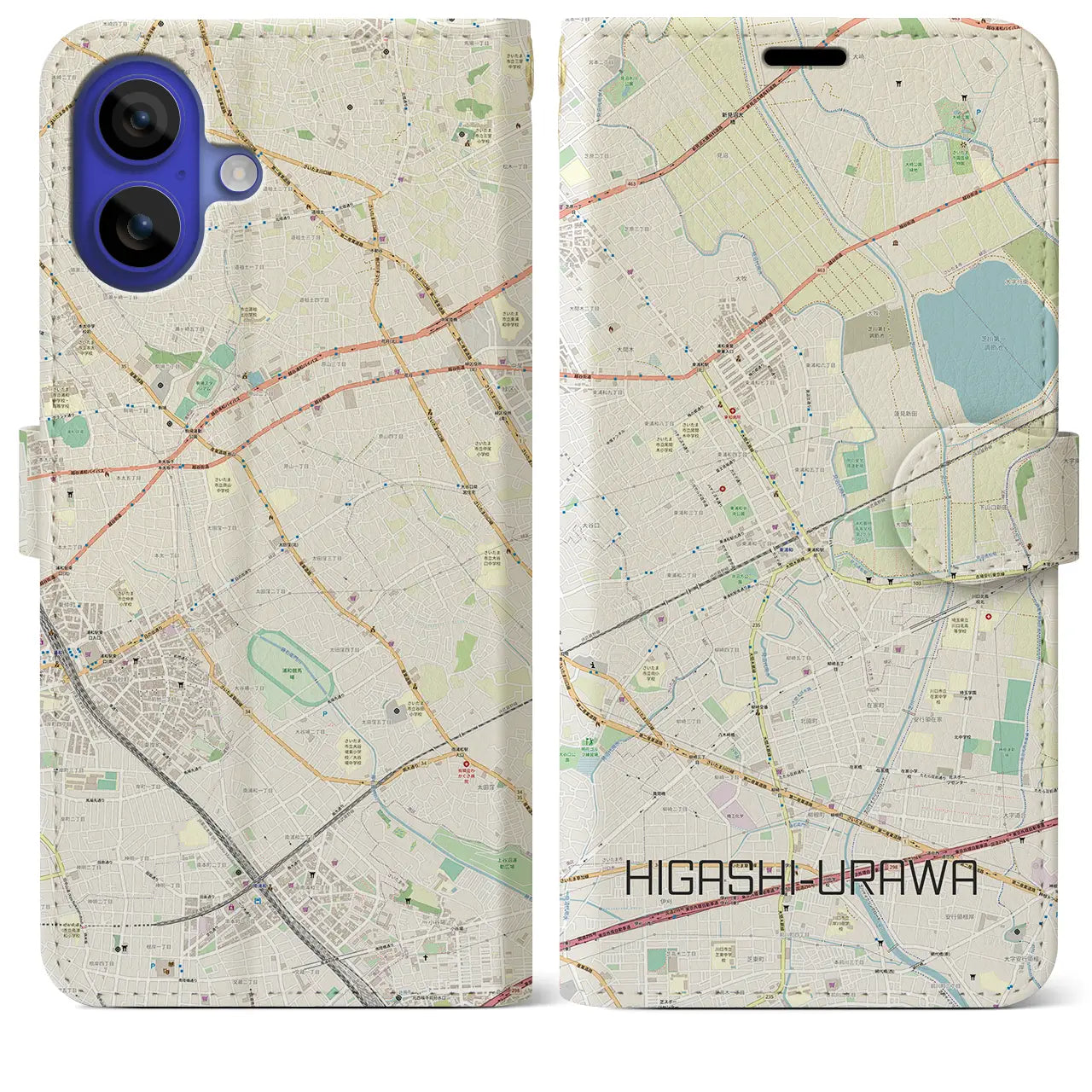 【東浦和(埼玉県)】地図柄iPhoneケース(手帳タイプ)ナチュラル・iPhone 16 Pro Max 用