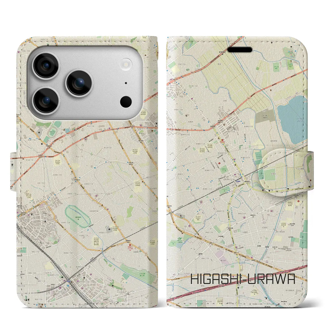 【東浦和(埼玉県)】地図柄iPhoneケース(手帳タイプ)ナチュラル・iPhone 17 Pro Max 用