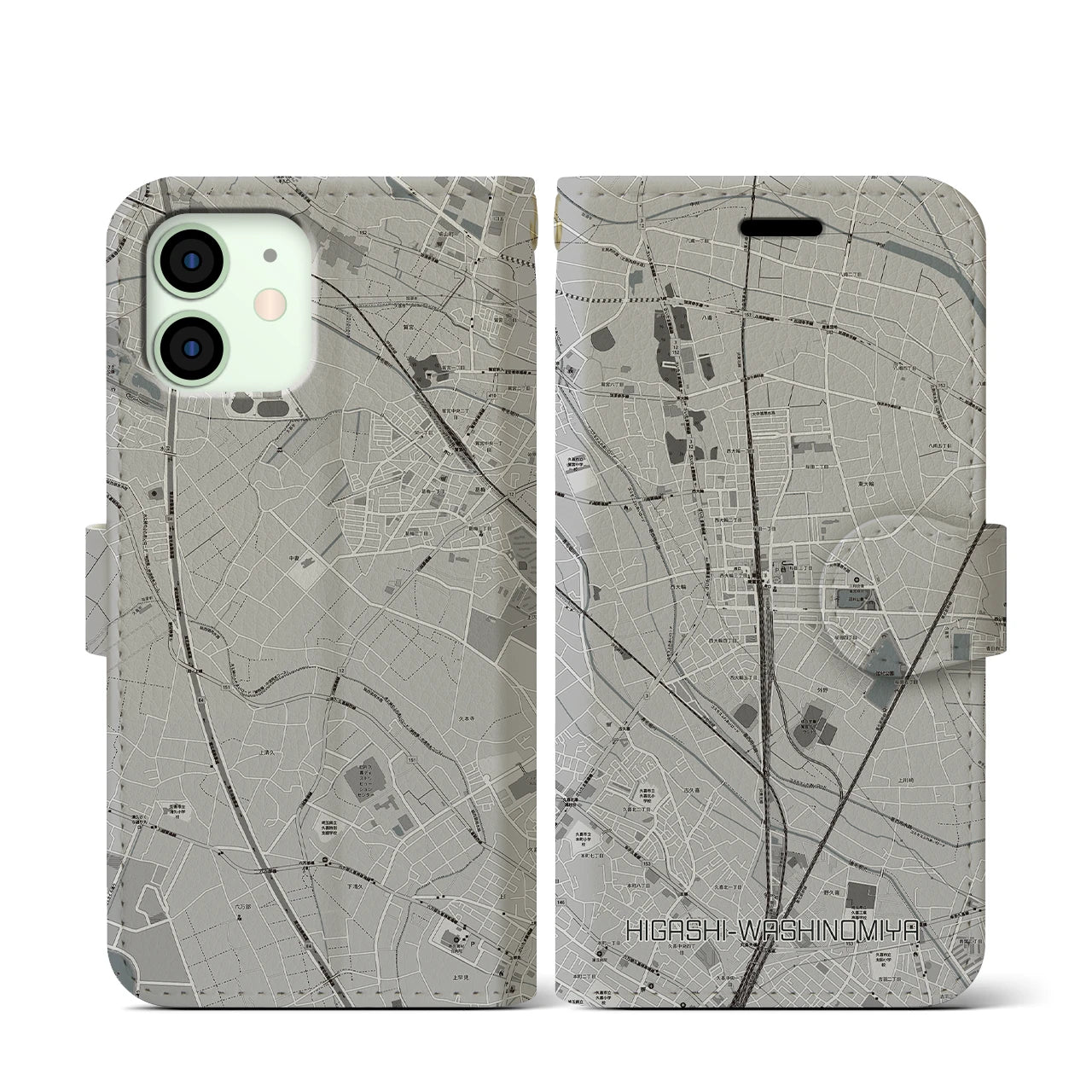 【東鷲宮(埼玉県)】地図柄iPhoneケース(手帳タイプ)