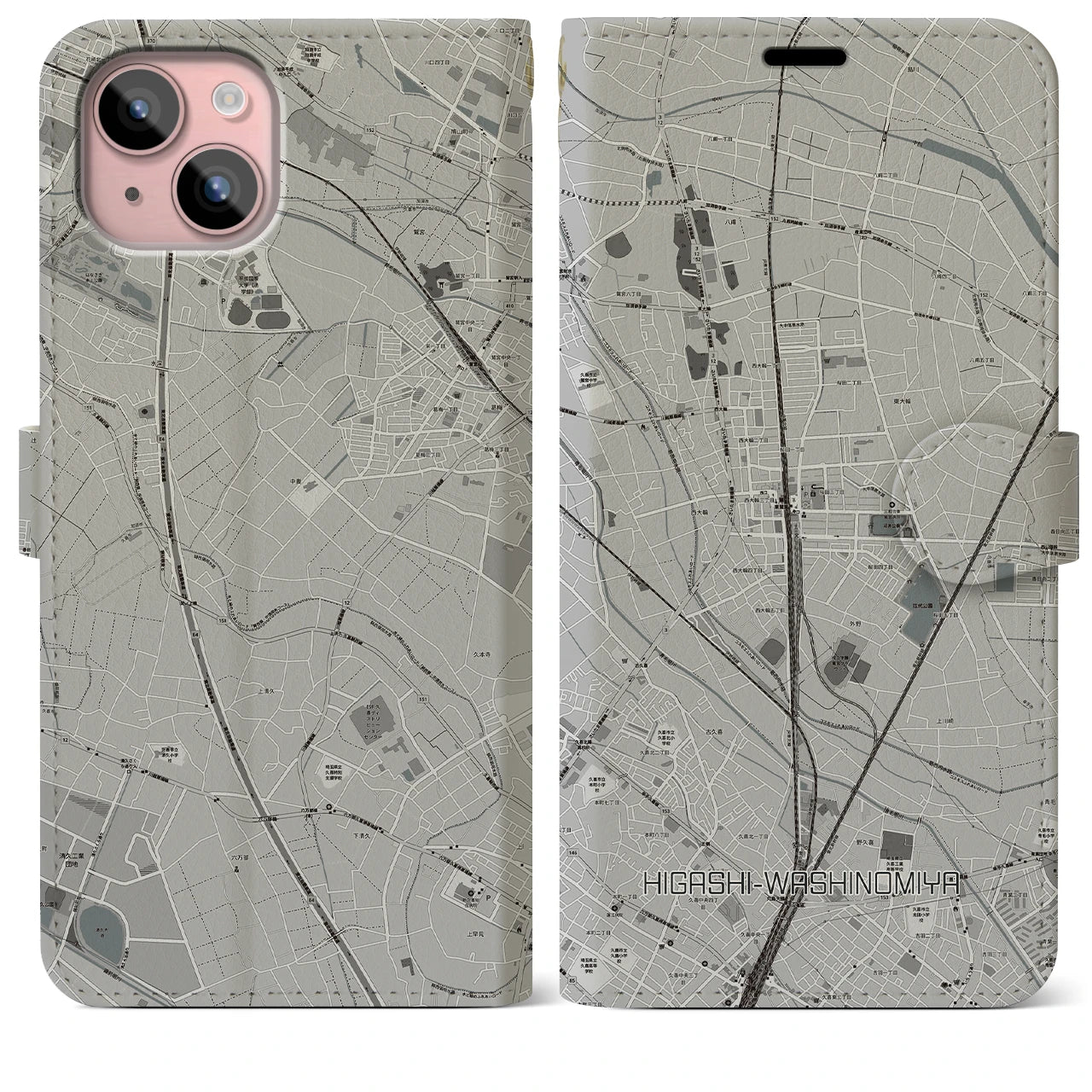 【東鷲宮(埼玉県)】地図柄iPhoneケース(手帳タイプ)