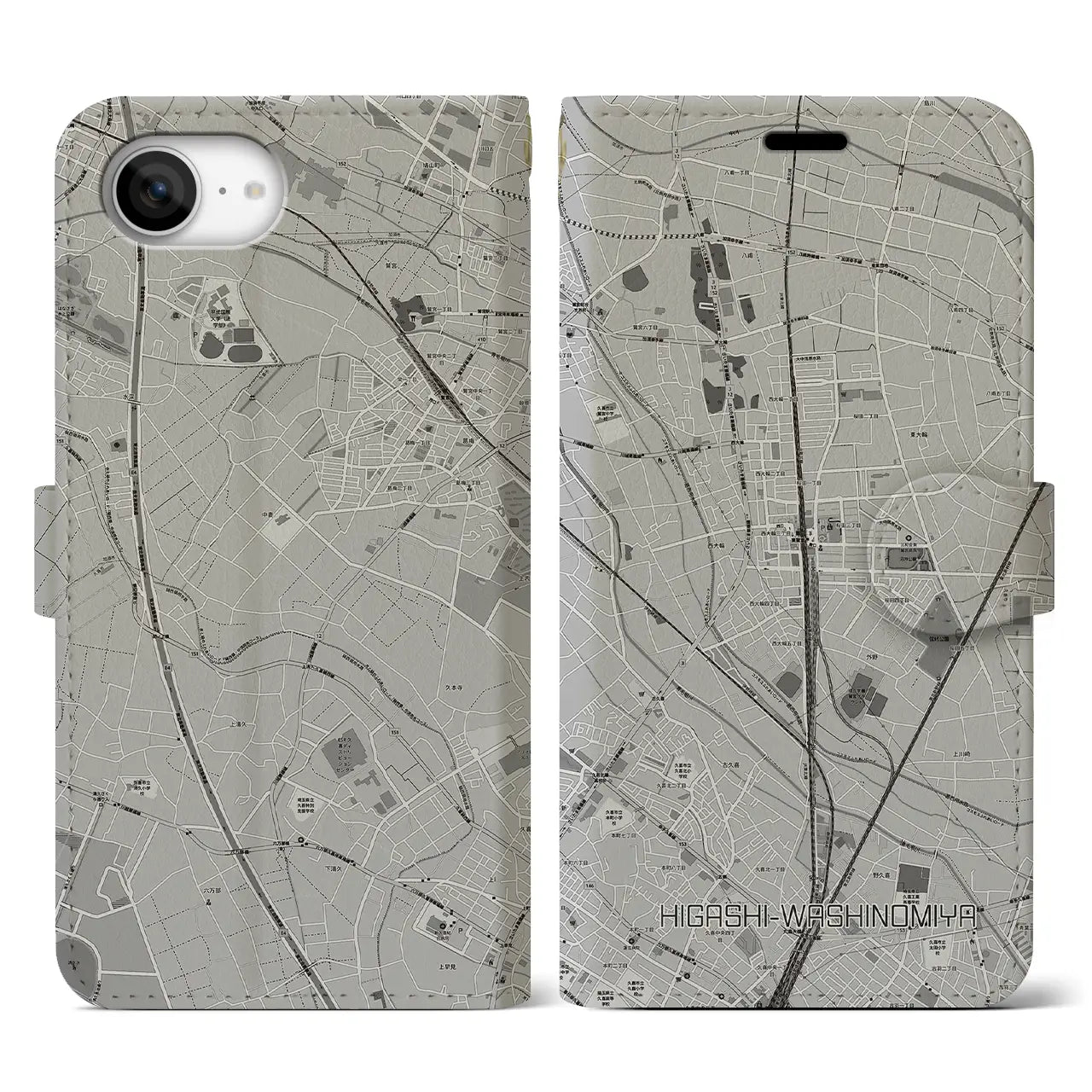 【東鷲宮(埼玉県)】地図柄iPhoneケース(手帳タイプ)