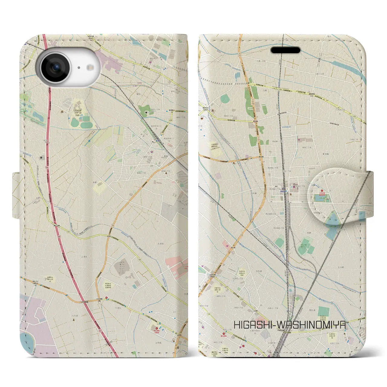 【東鷲宮(埼玉県)】地図柄iPhoneケース(手帳タイプ)