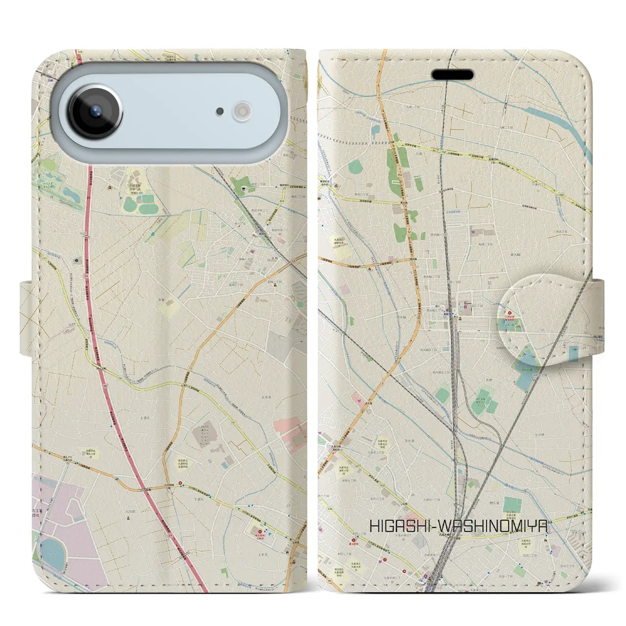 【東鷲宮(埼玉県)】地図柄iPhoneケース(手帳タイプ)