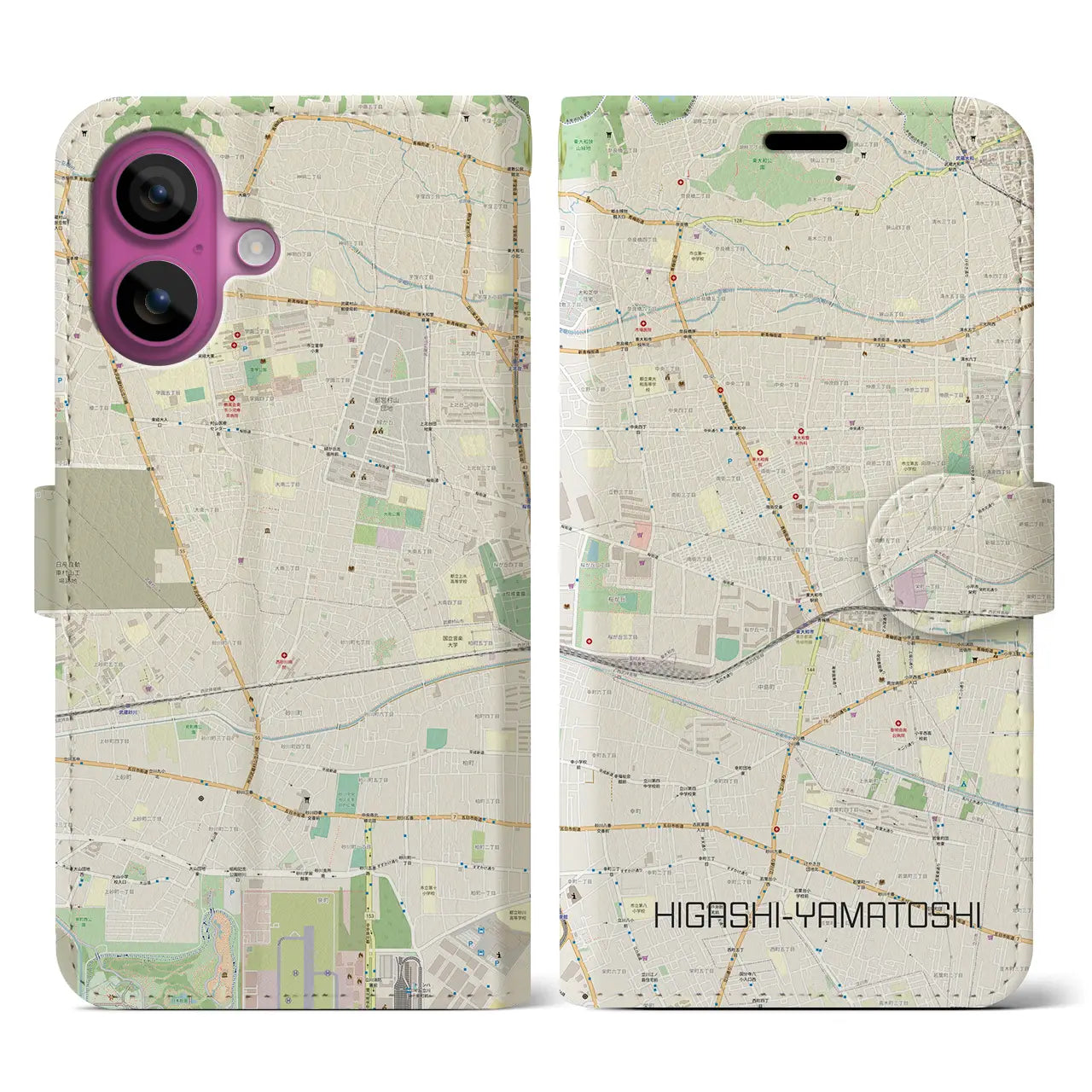 【東大和市(東京都)】地図柄iPhoneケース(手帳タイプ)ナチュラル・iPhone 16 Pro 用