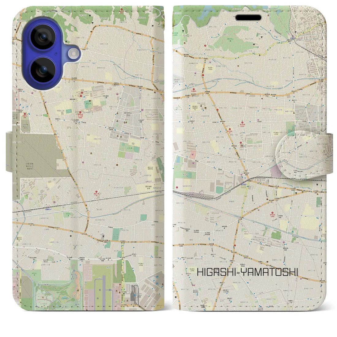 【東大和市(東京都)】地図柄iPhoneケース(手帳タイプ)ナチュラル・iPhone 16 Pro Max 用