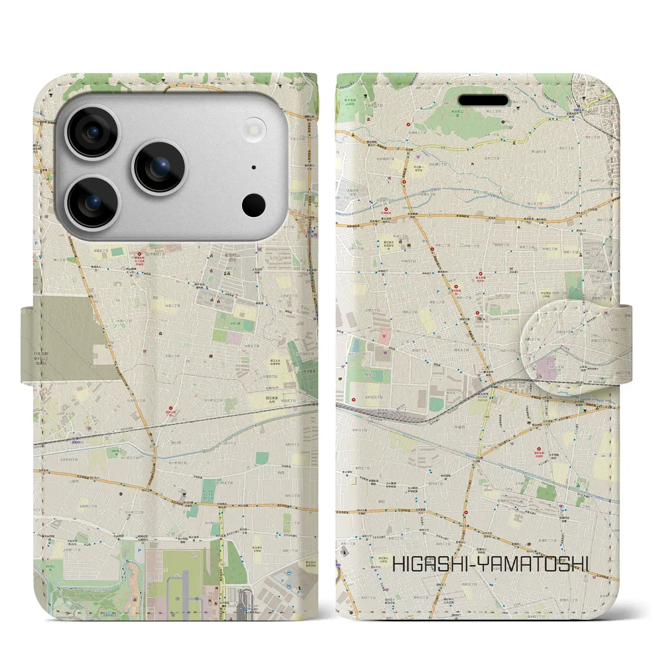 【東大和市(東京都)】地図柄iPhoneケース(手帳タイプ)ナチュラル・iPhone 17 Pro Max 用