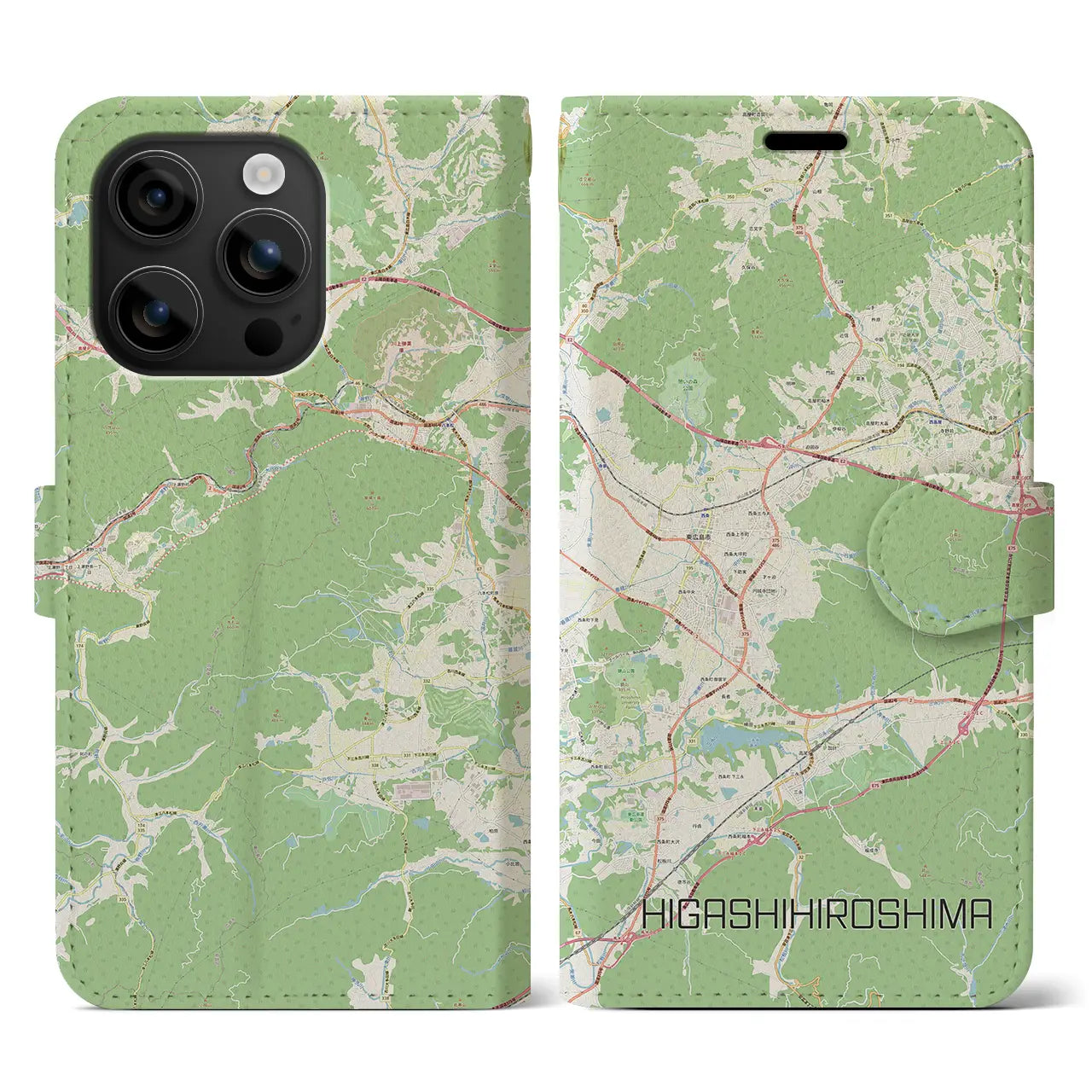 【東広島(広島県)】地図柄iPhoneケース(手帳タイプ)ナチュラル・iPhone 16 用