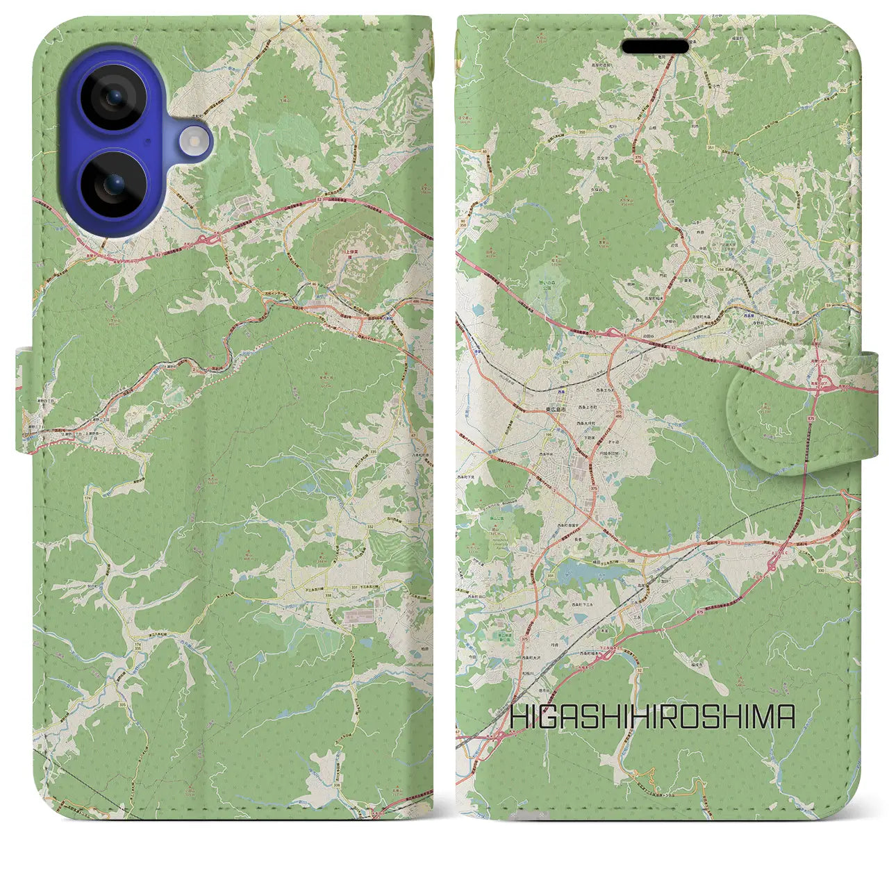 【東広島(広島県)】地図柄iPhoneケース(手帳タイプ)ナチュラル・iPhone 16 Pro Max 用