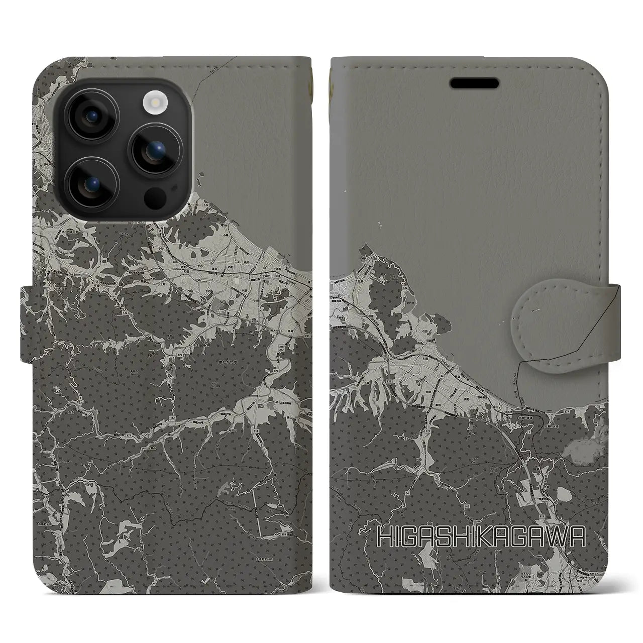 【東かがわ(香川県)】地図柄iPhoneケース(手帳タイプ)モノトーン・iPhone 16 用