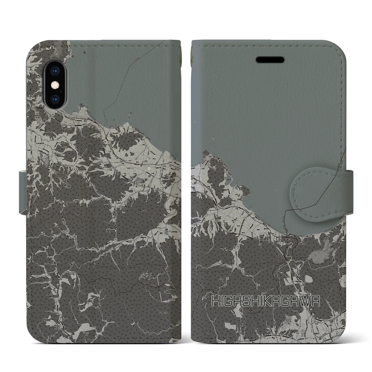 【東かがわ(香川県)】地図柄iPhoneケース(手帳タイプ)モノトーン・iPhone XS / X 用