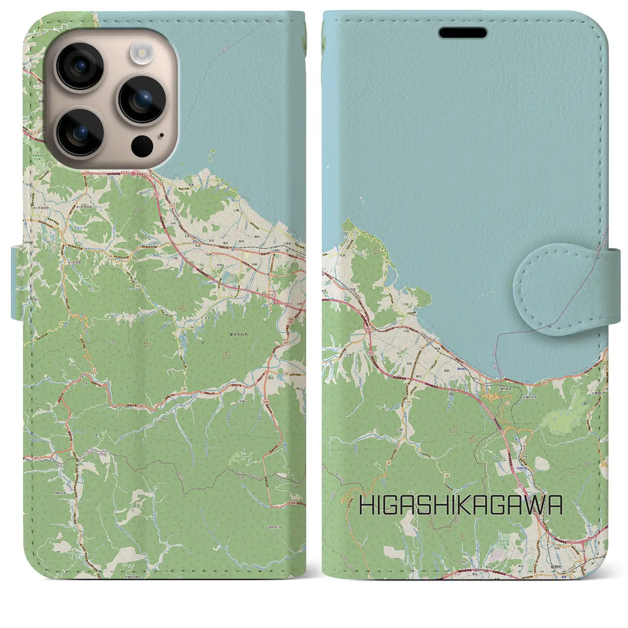 【東かがわ(香川県)】地図柄iPhoneケース(手帳タイプ)ナチュラル・iPhone 16 Plus 用