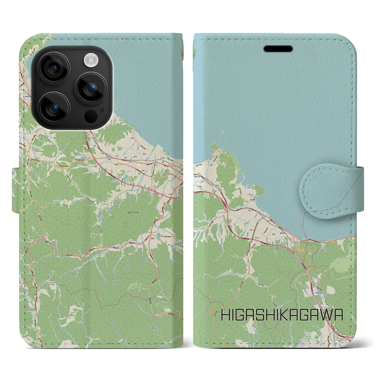 【東かがわ(香川県)】地図柄iPhoneケース(手帳タイプ)ナチュラル・iPhone 16 用