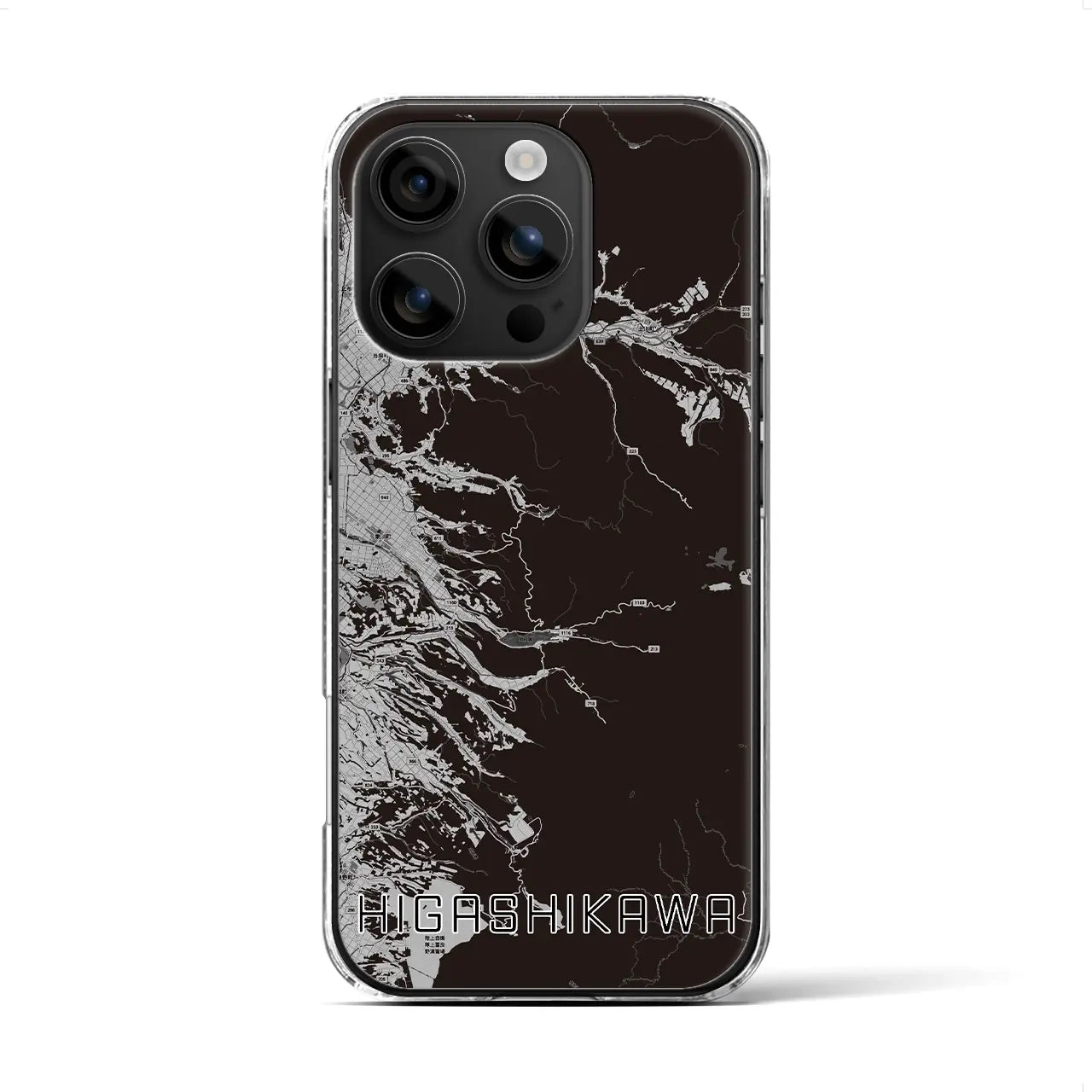 【東川(北海道)】地図柄iPhoneケース(クリアタイプ)モノトーン・iPhone 16 用