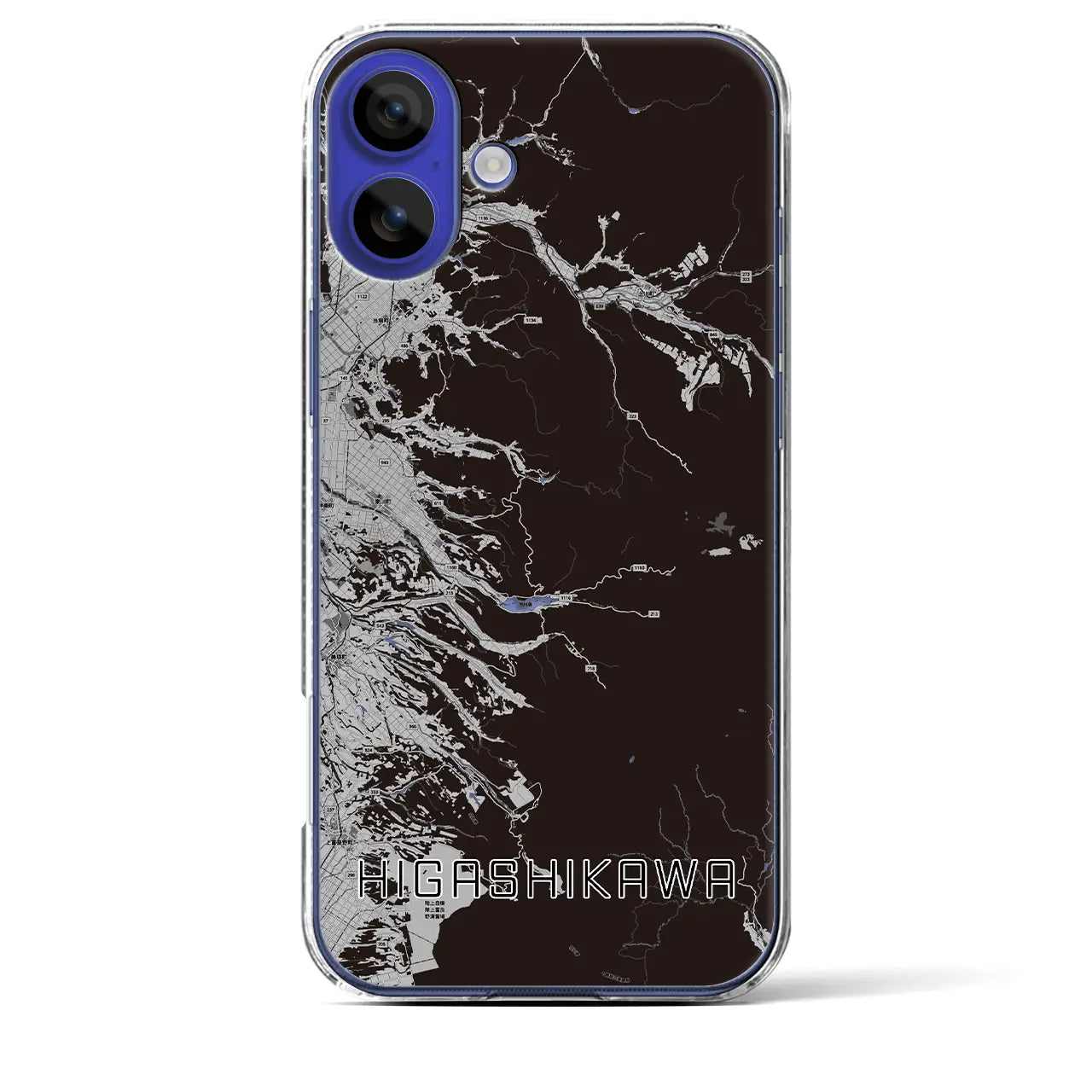 【東川(北海道)】地図柄iPhoneケース(クリアタイプ)モノトーン・iPhone 16 Pro Max 用