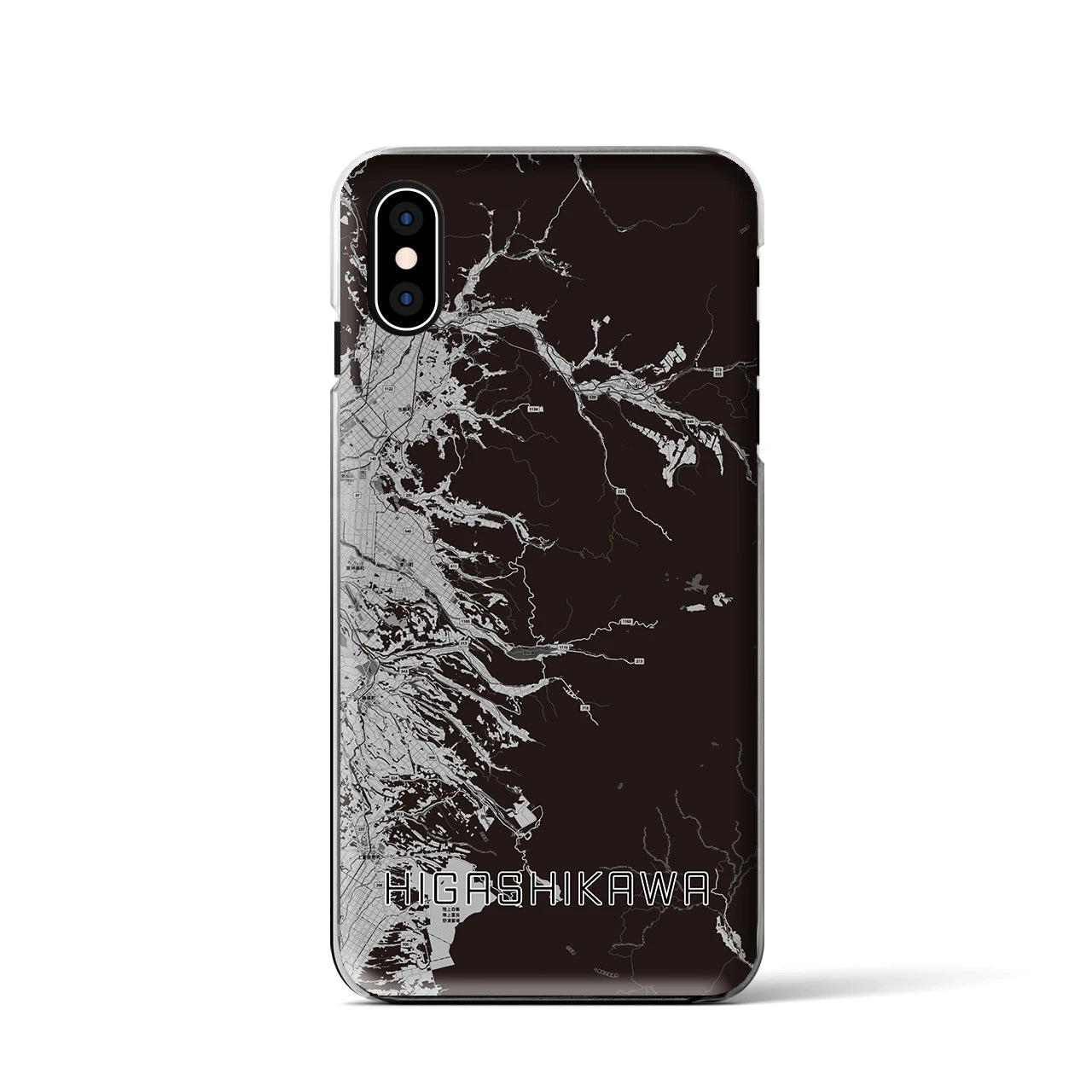 【東川(北海道)】地図柄iPhoneケース(クリアタイプ)モノトーン・iPhone XS / X 用