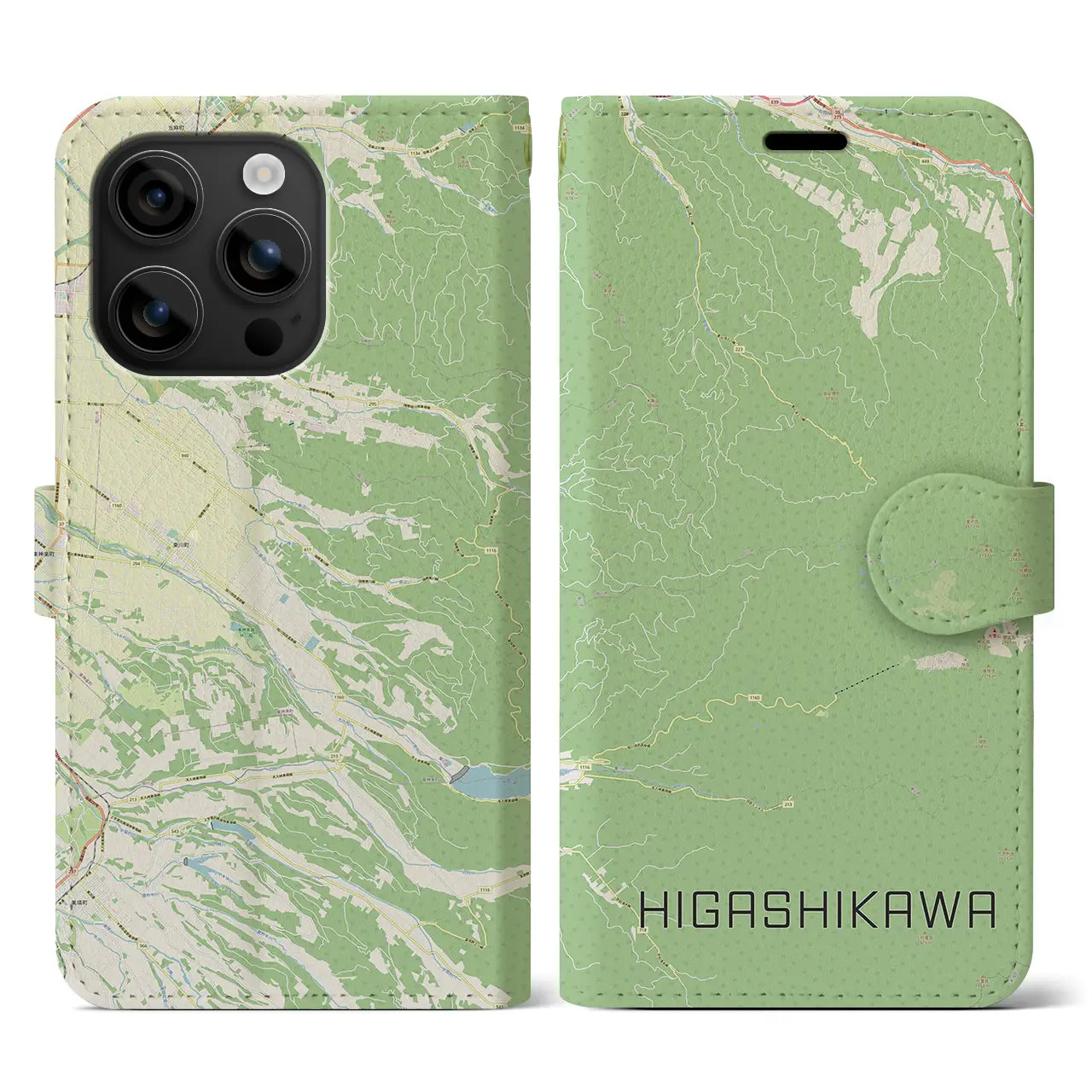 【東川(北海道)】地図柄iPhoneケース(手帳タイプ)ナチュラル・iPhone 16 用