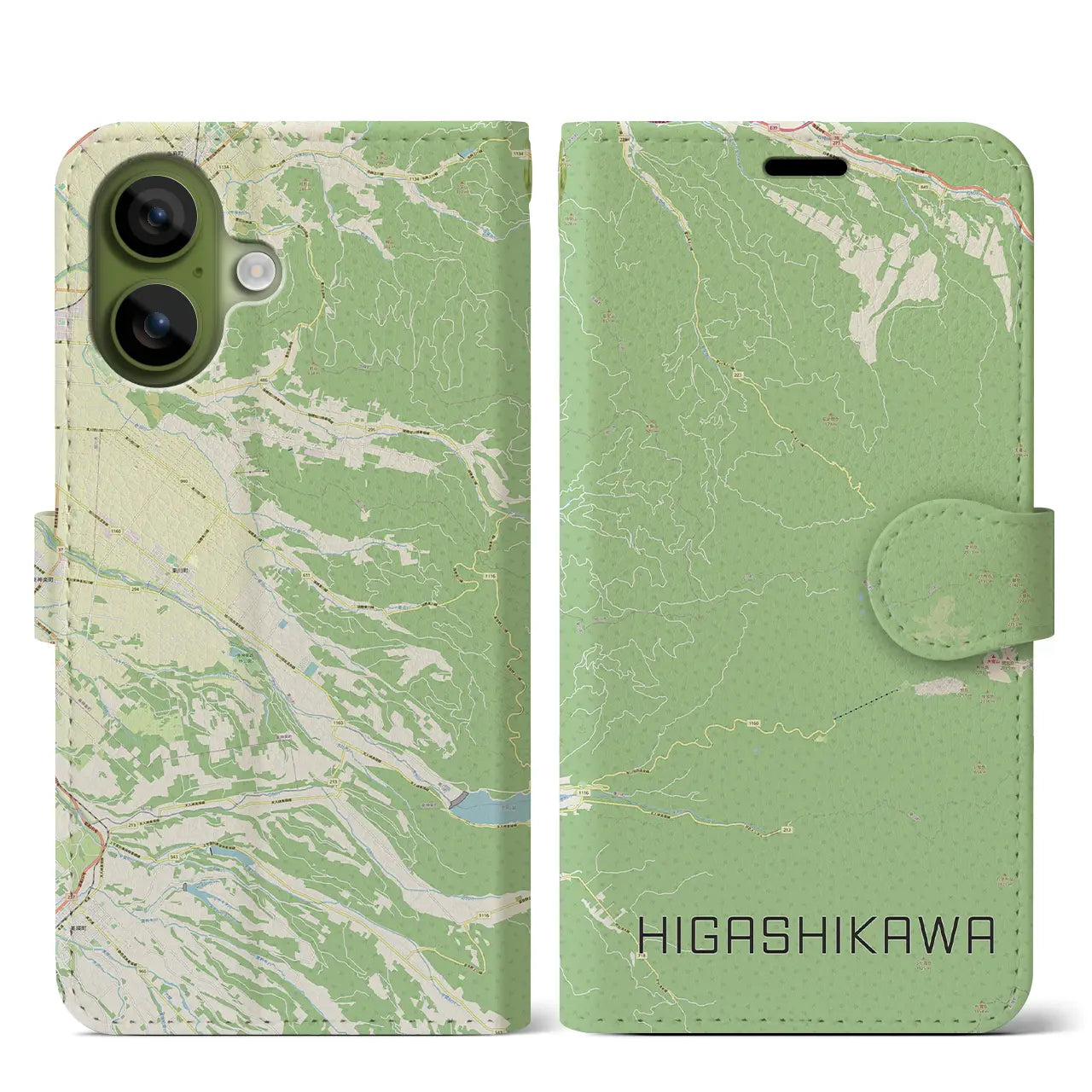 【東川(北海道)】地図柄iPhoneケース(手帳タイプ)ナチュラル・iPhone 17 Pro Max 用