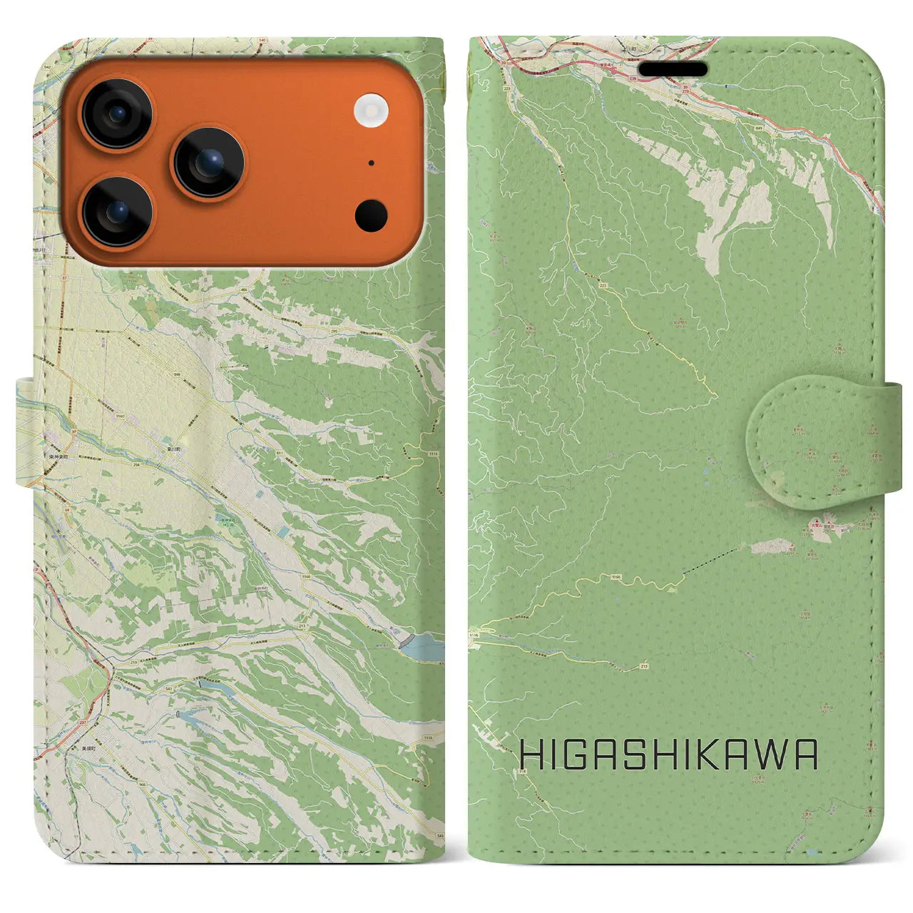 【東川(北海道)】地図柄iPhoneケース(手帳タイプ)