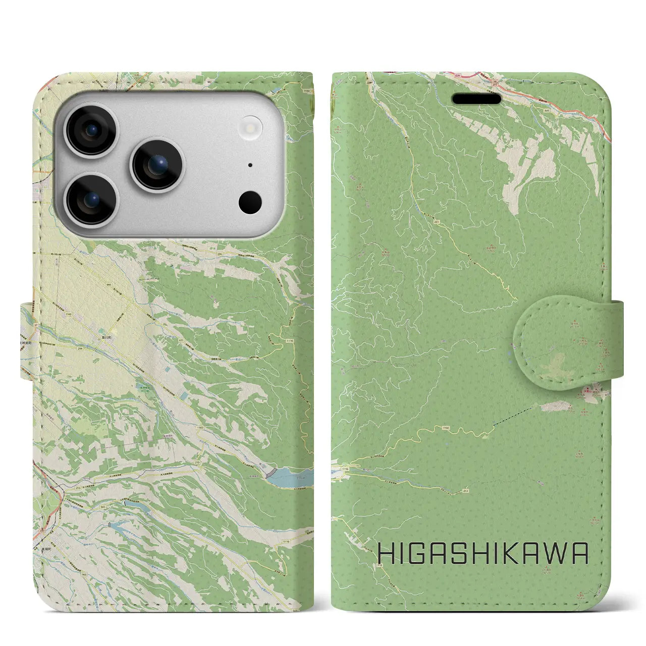 【東川(北海道)】地図柄iPhoneケース(手帳タイプ)
