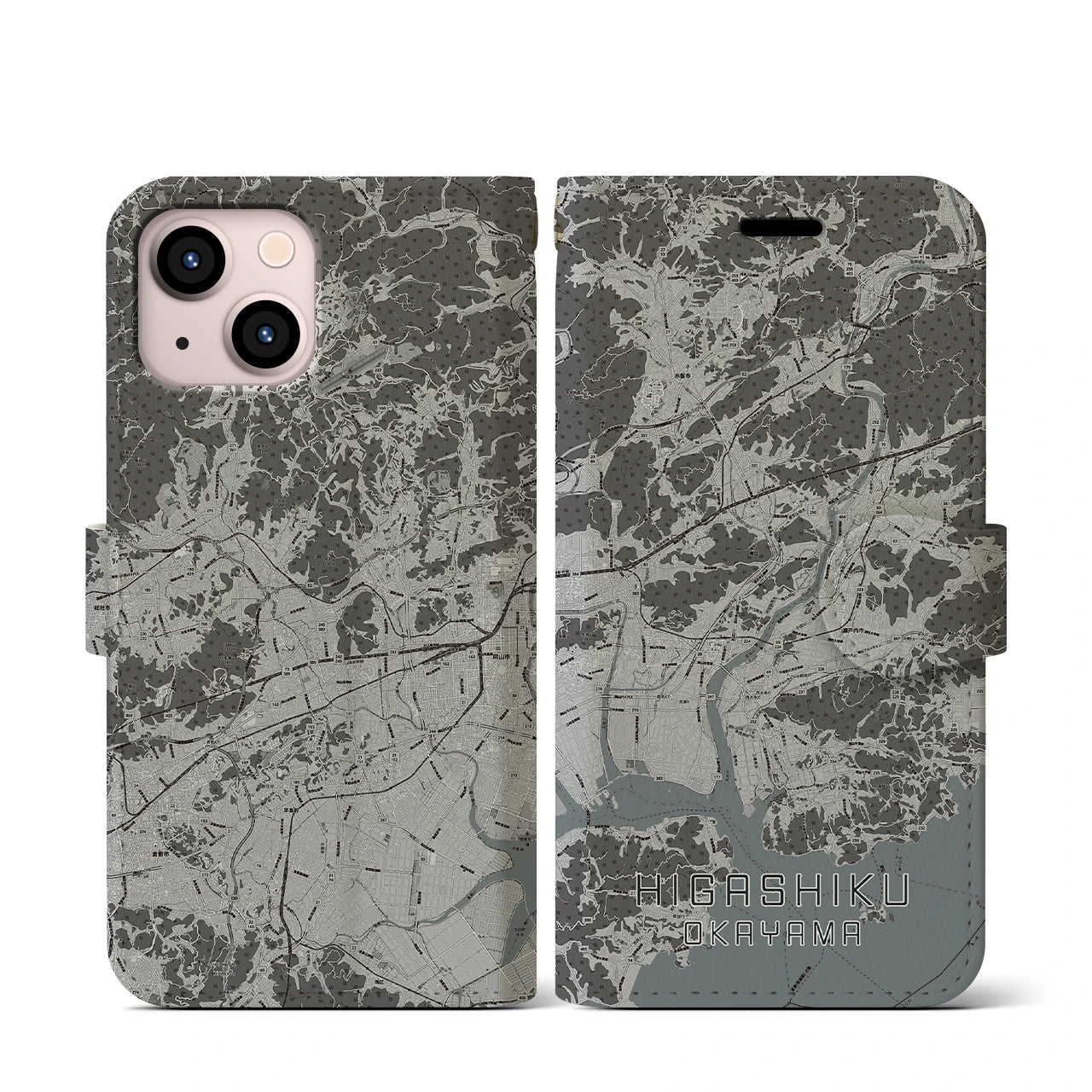 【東区(岡山市)】地図柄iPhoneケース(手帳タイプ)