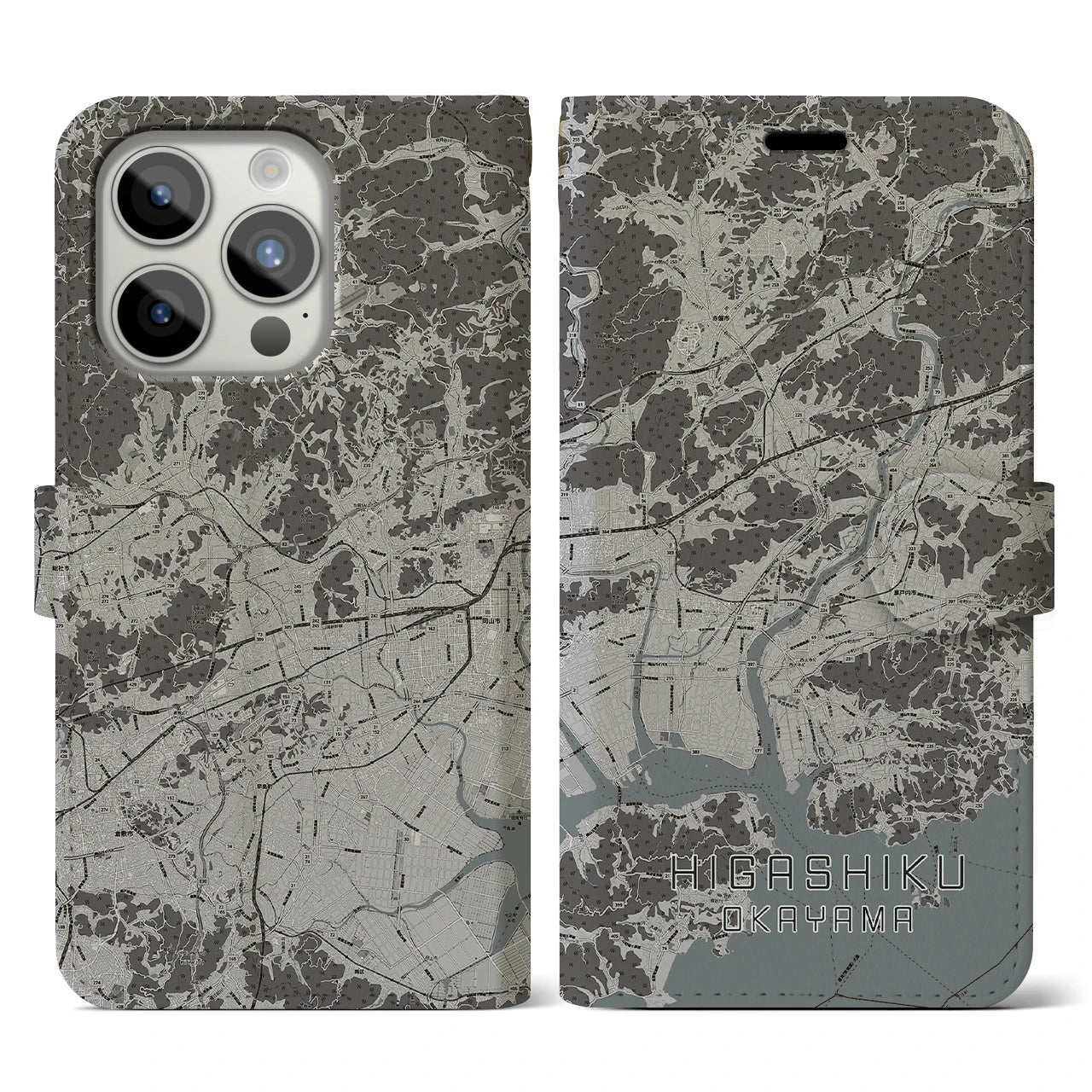 【東区(岡山市)】地図柄iPhoneケース(手帳タイプ)