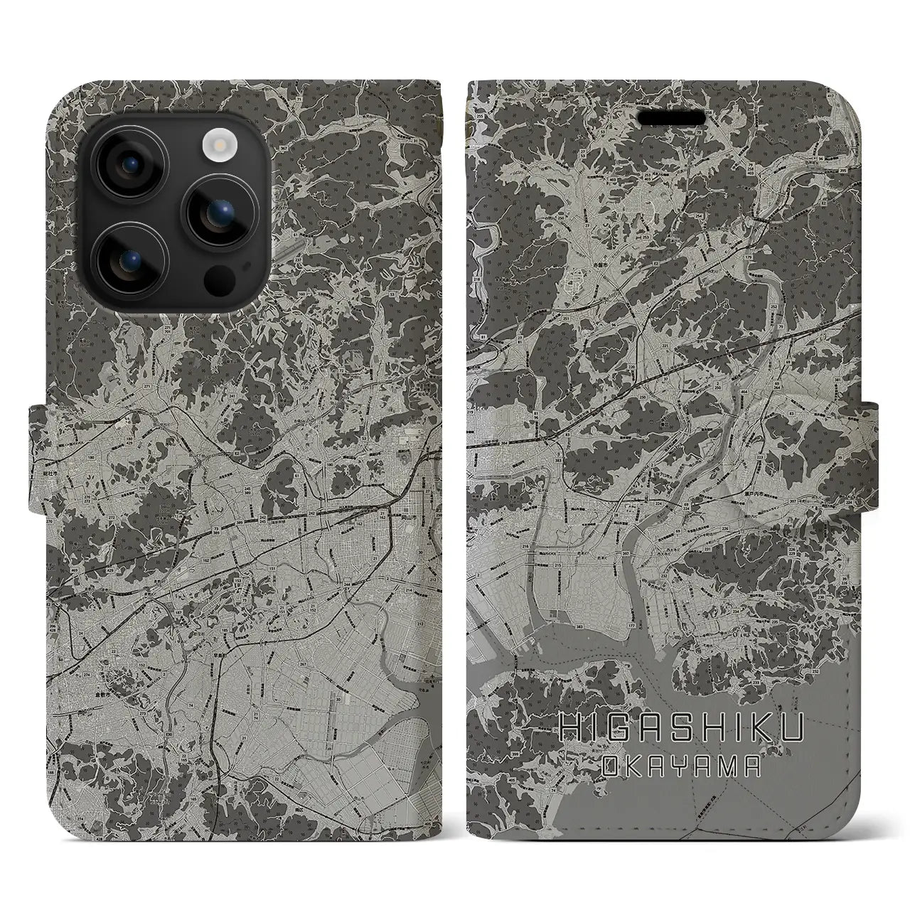 【東区(岡山市)】地図柄iPhoneケース(手帳タイプ)