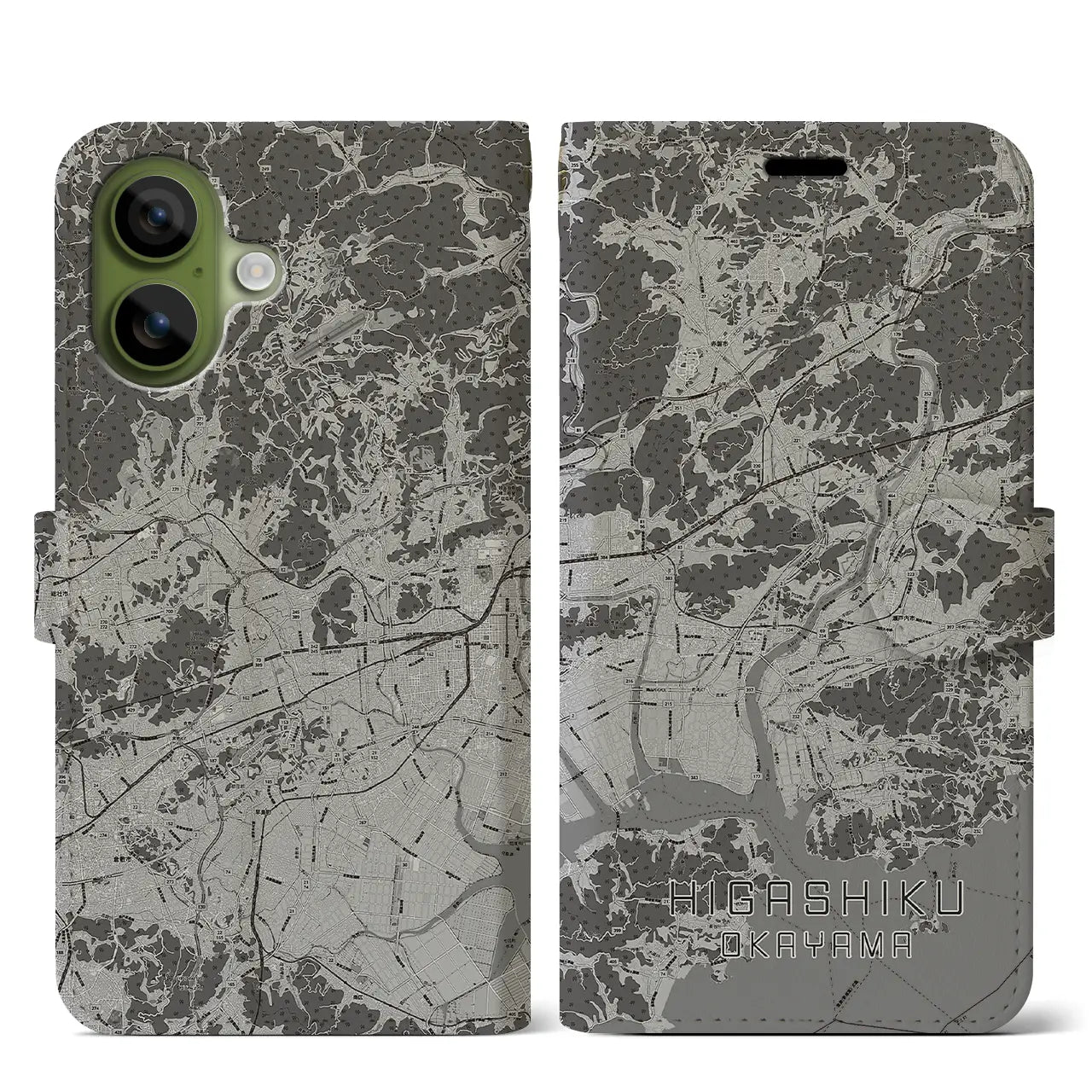 【東区(岡山市)】地図柄iPhoneケース(手帳タイプ)