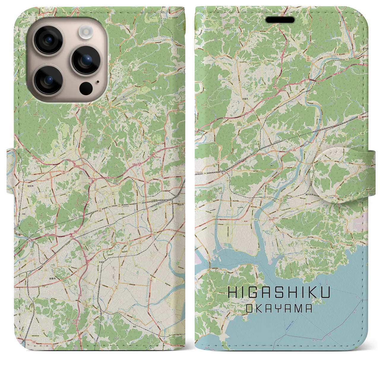 【東区(岡山市)】地図柄iPhoneケース(手帳タイプ)ナチュラル・iPhone 16 Plus 用